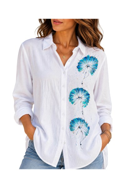 hand_painted_ladies_shirt_dandelion